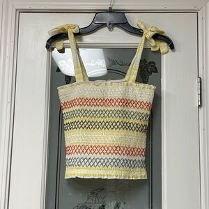 NWT Belle Du Jour Womens Smocked Crop Top Self Tie S Yellow